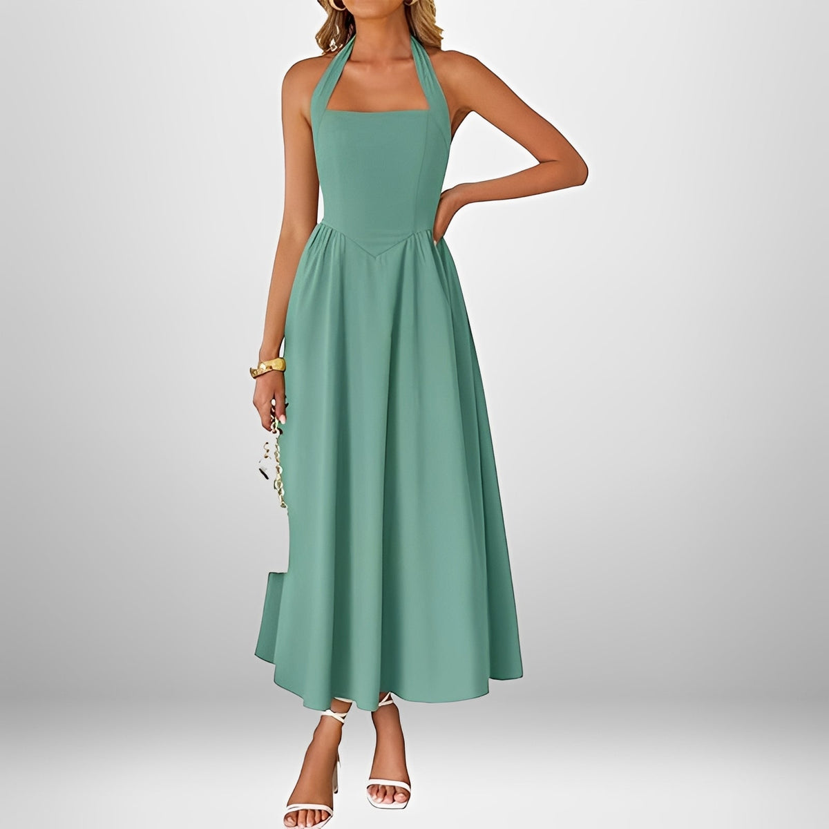 Joanna - Stylové midi šaty s halter výstřihem