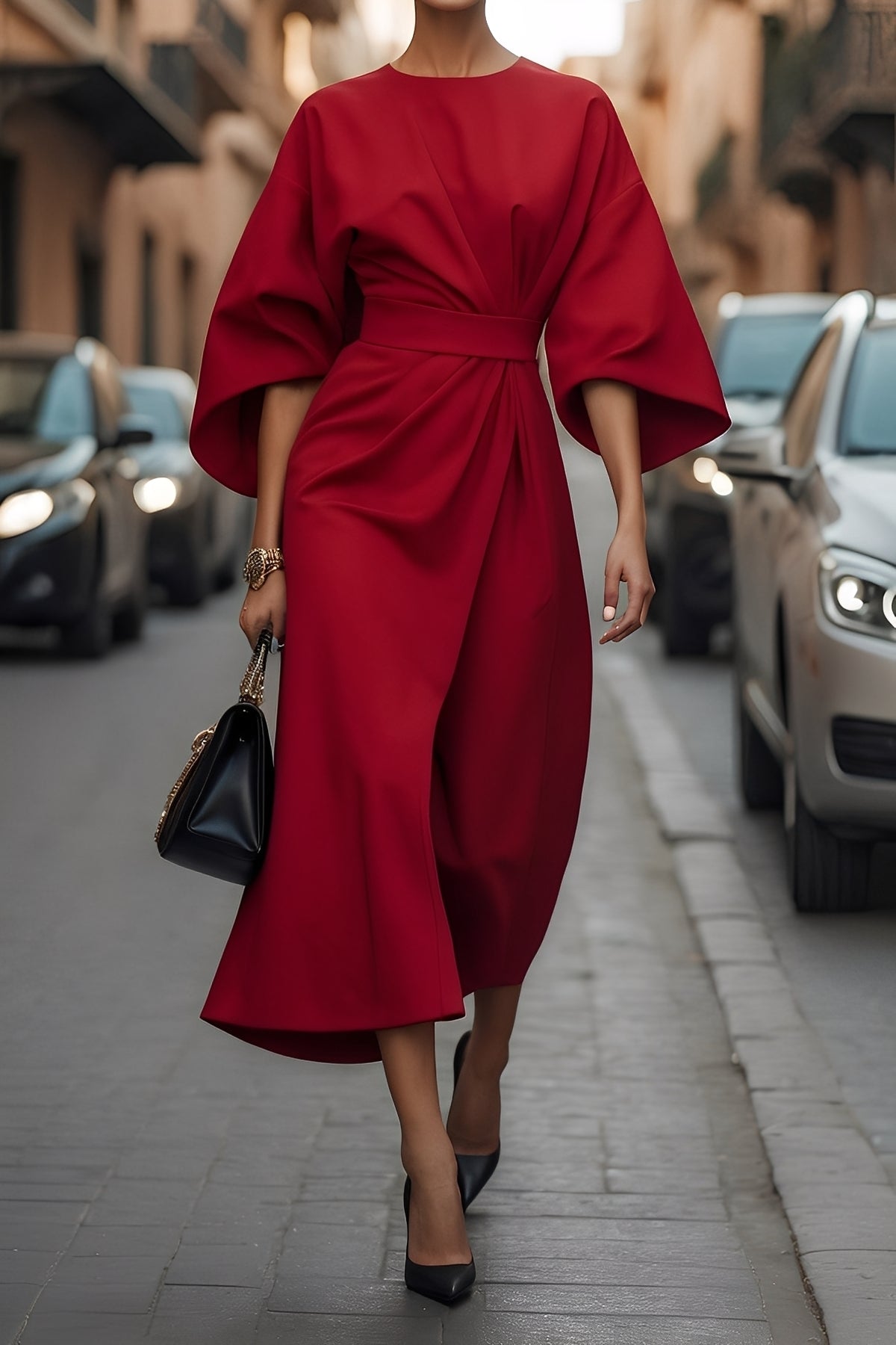 Nicole - Stylové midi šaty s lucernovými rukávy pro dámy
