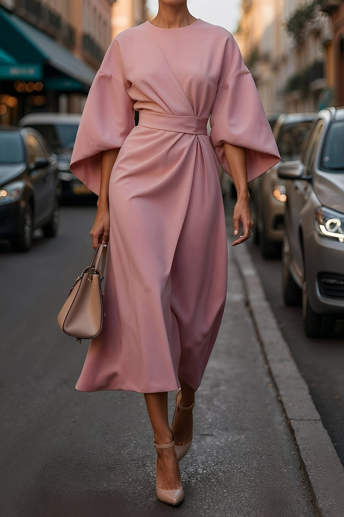 Nicole - Stylové midi šaty s lucernovými rukávy pro dámy