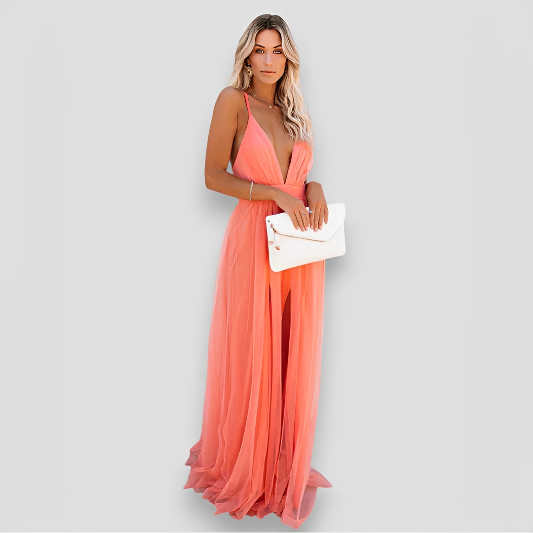 Lidia - Elegantní maxi šaty s výstřihem do V