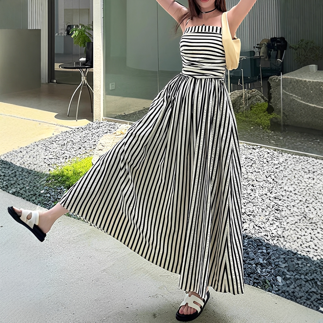 Cindy - Elegantní pruhované maxi šaty
