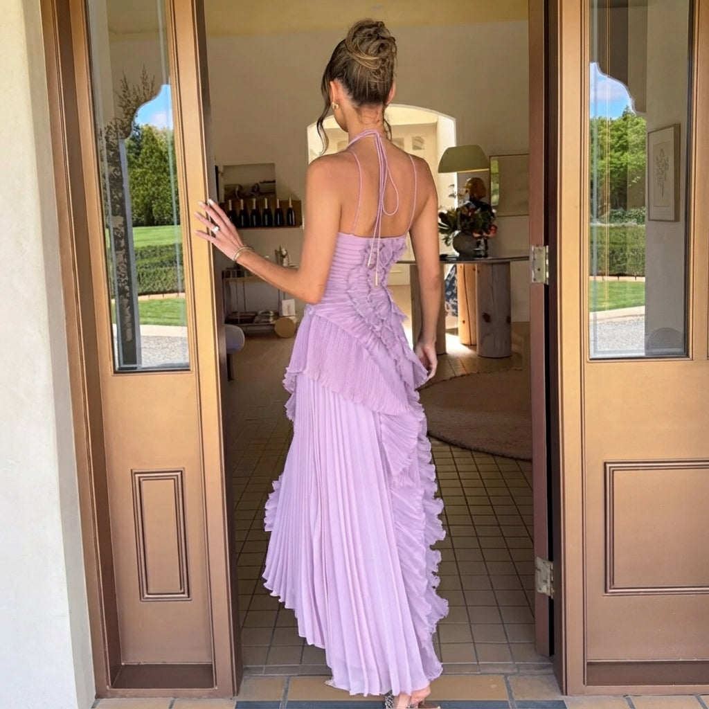 Khatereh - Elegantní Midi Šaty s Volány a Halterneckem