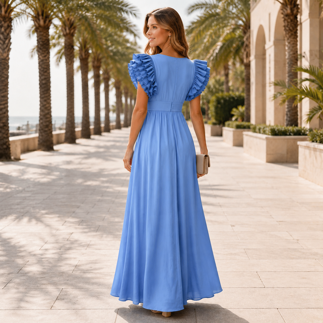 Zhallie - Elegantní Maxi Šaty s Volánovými Rukávy