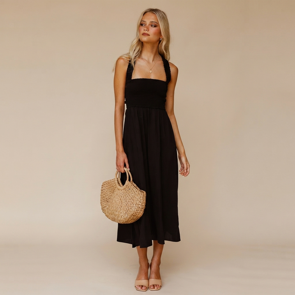 Lena - Elegantní midi šaty s hranatým výstřihem