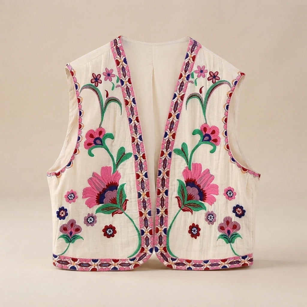 Mahya - Vintage Květinová Vyšívaná Vesta