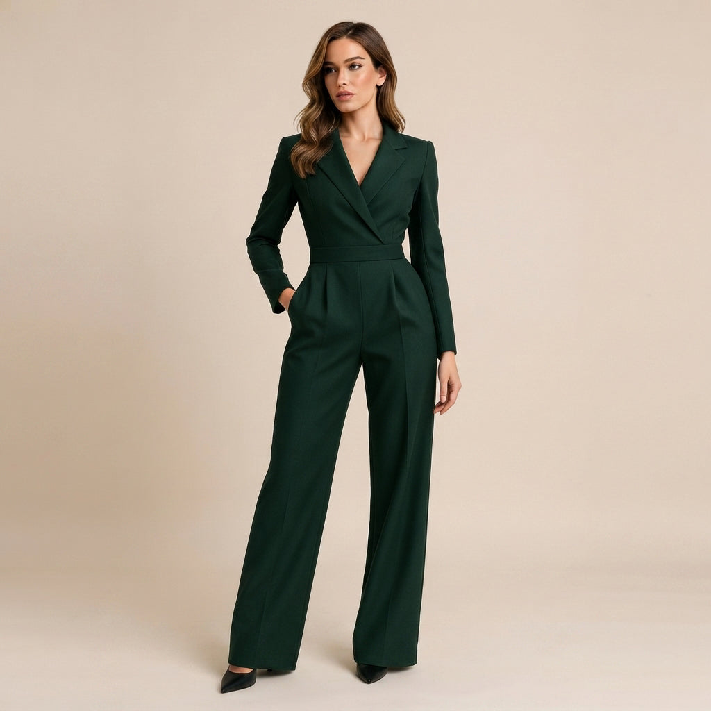 Elnaz - Elegantní Overal s V-Výstřihem a Širokými Nohavicemi