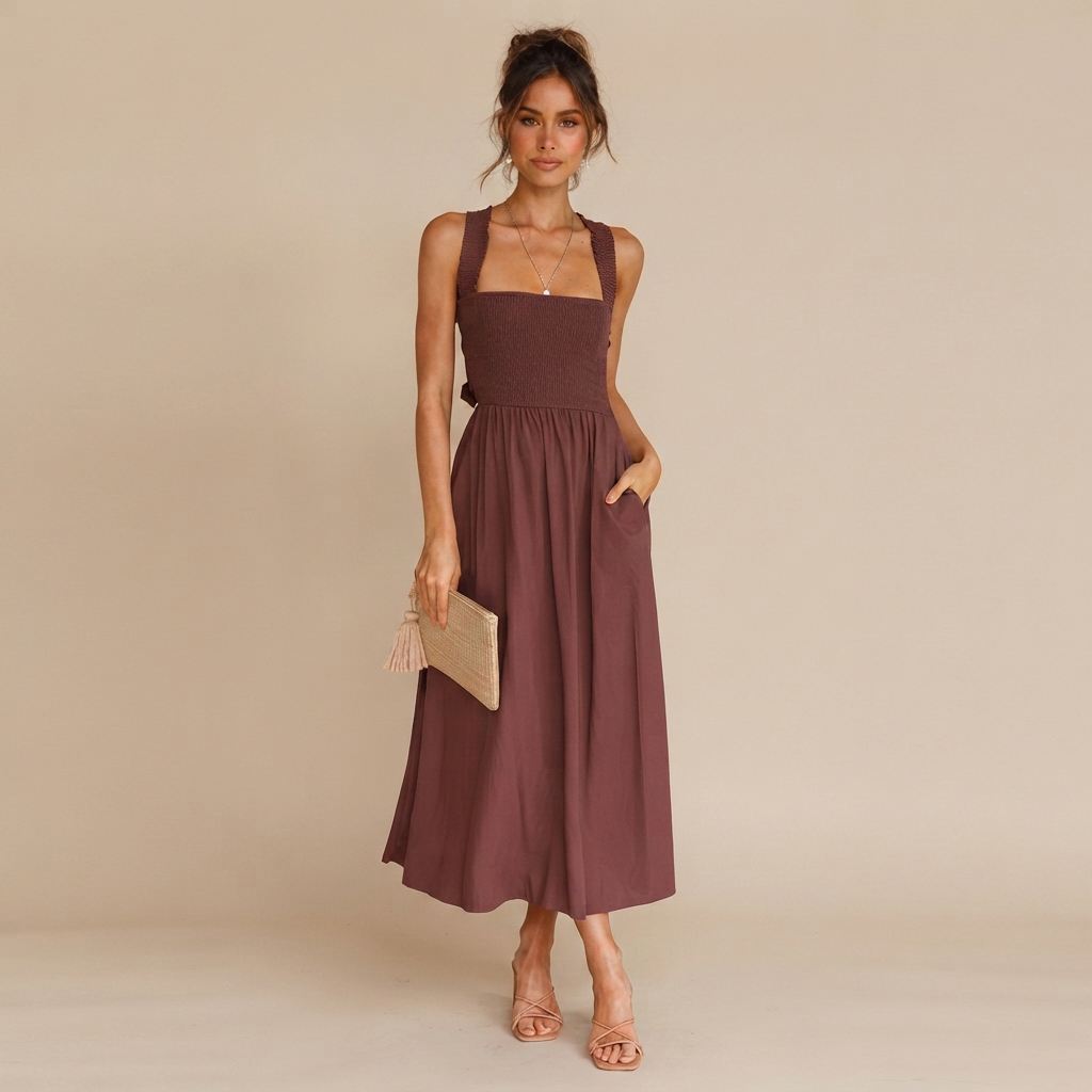 Lena - Elegantní midi šaty s hranatým výstřihem
