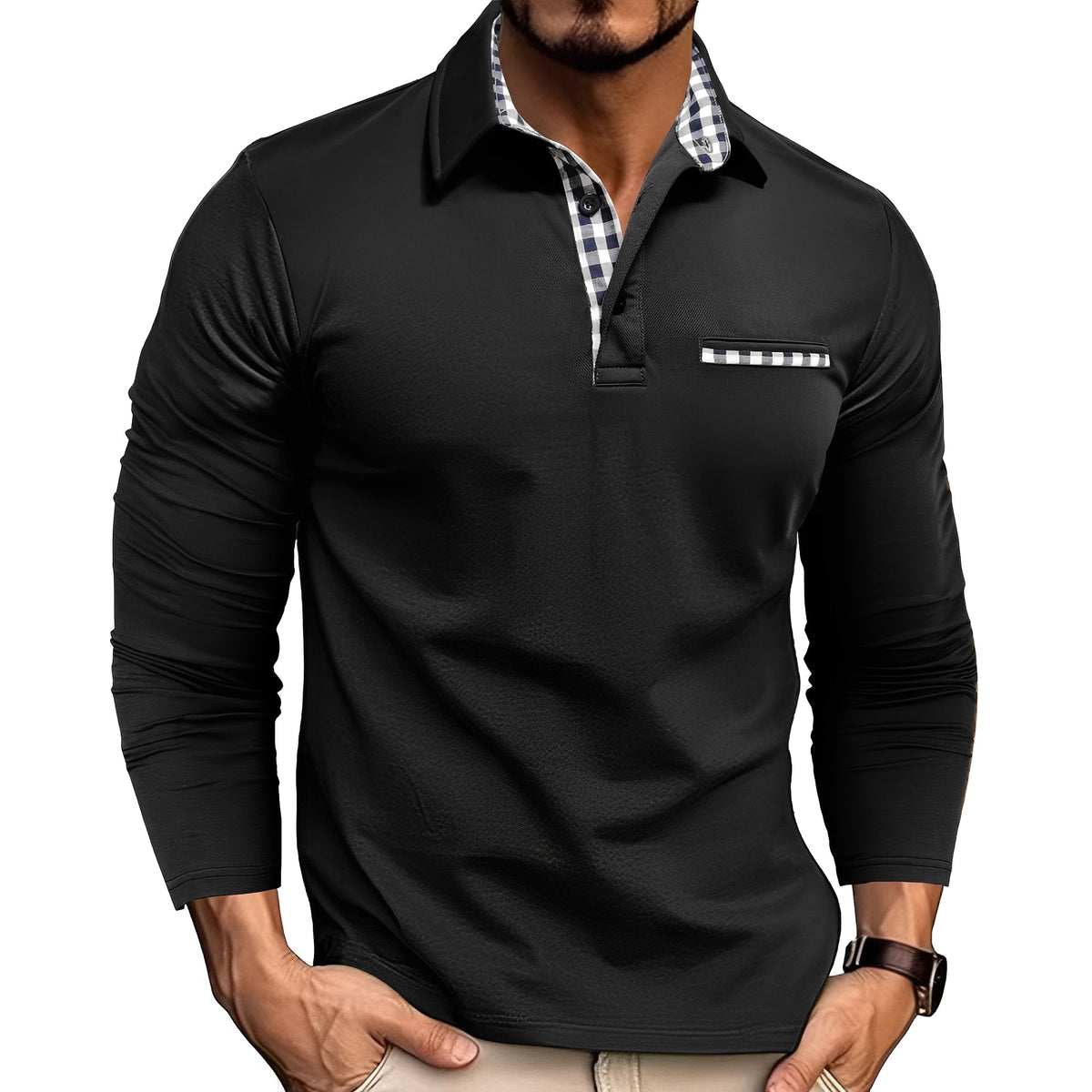Grover - Stylové dlouhý rukáv polo tričko pro muže