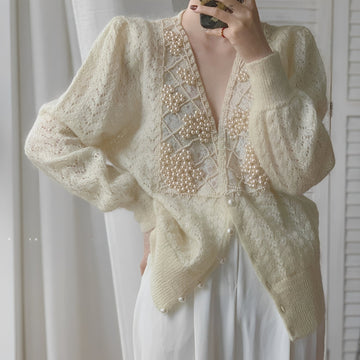 Rachael - Stylový dlouhý cardigan s perlovou ozdobou pro dámy