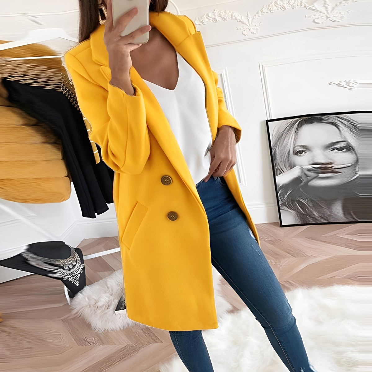 Tiffani - Elegantní dlouhý vlněný kabát pro dámy