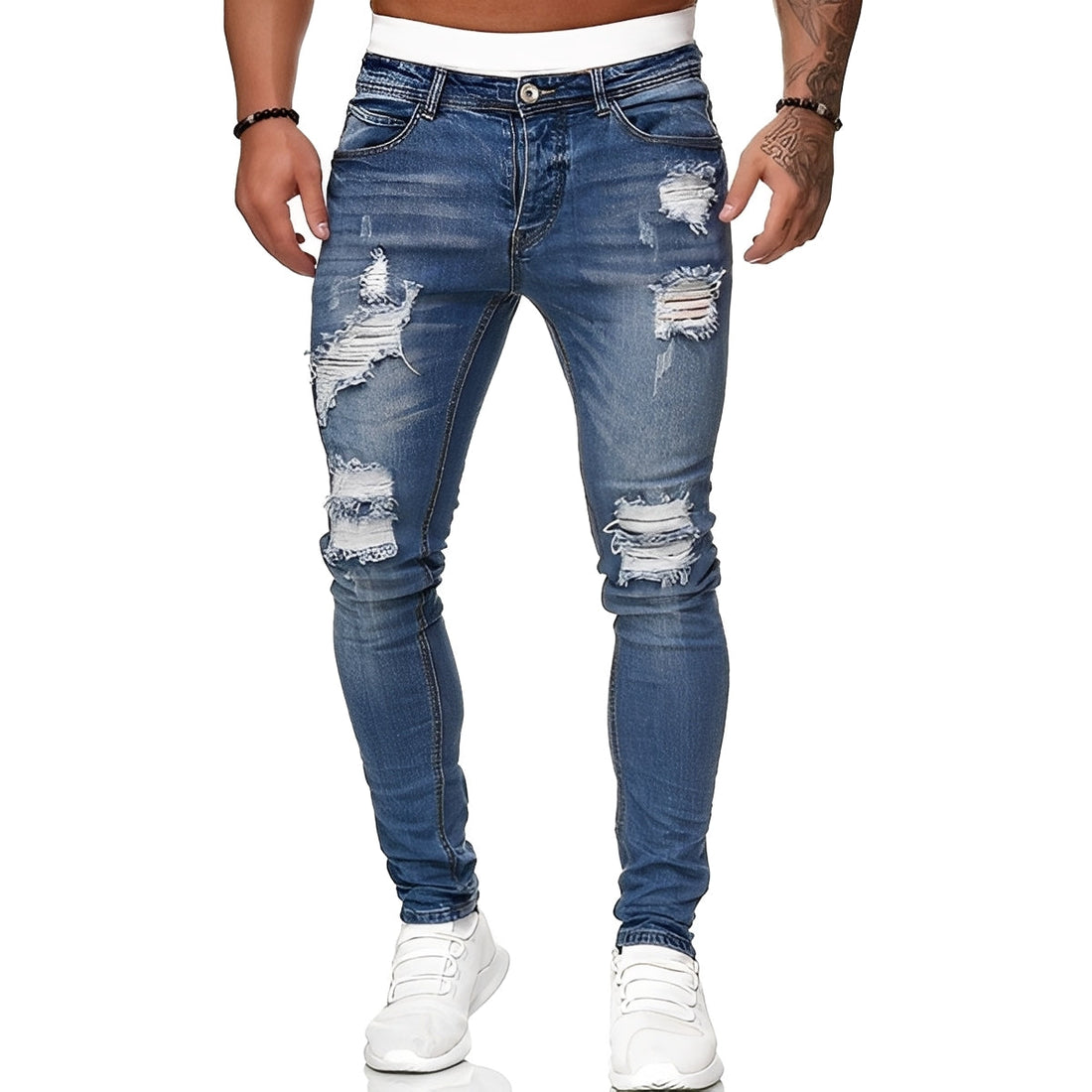 Annie - Ležérní skinny džíny s trhlinami pro muže