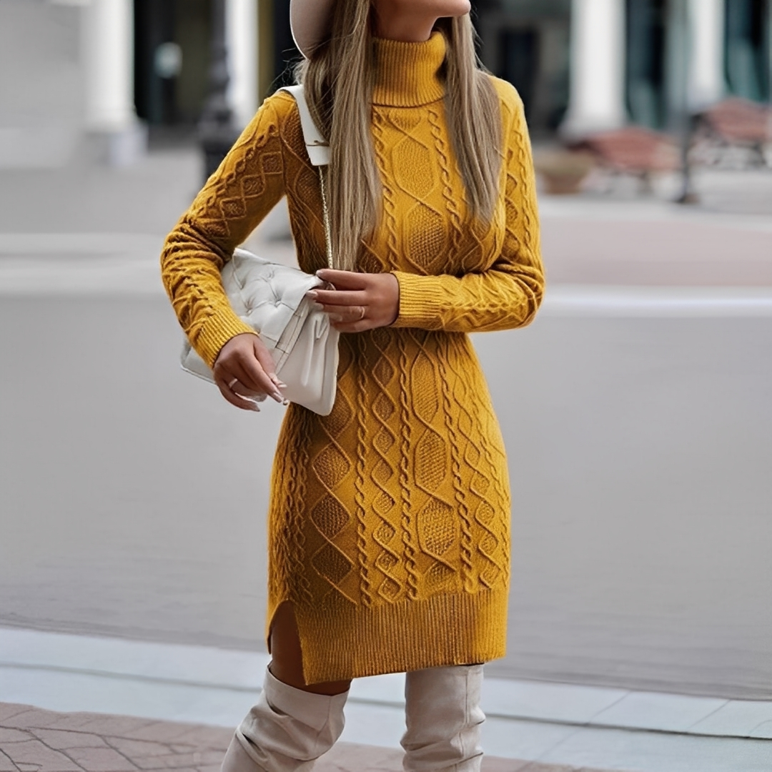 Myriam - Dámské zimní šaty s dlouhými rukávy a rolákem