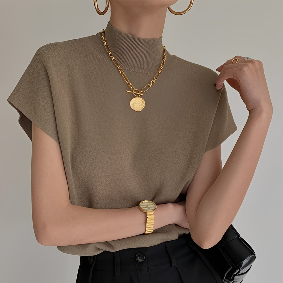 Rhea - Stylový top s polovičním rolákem