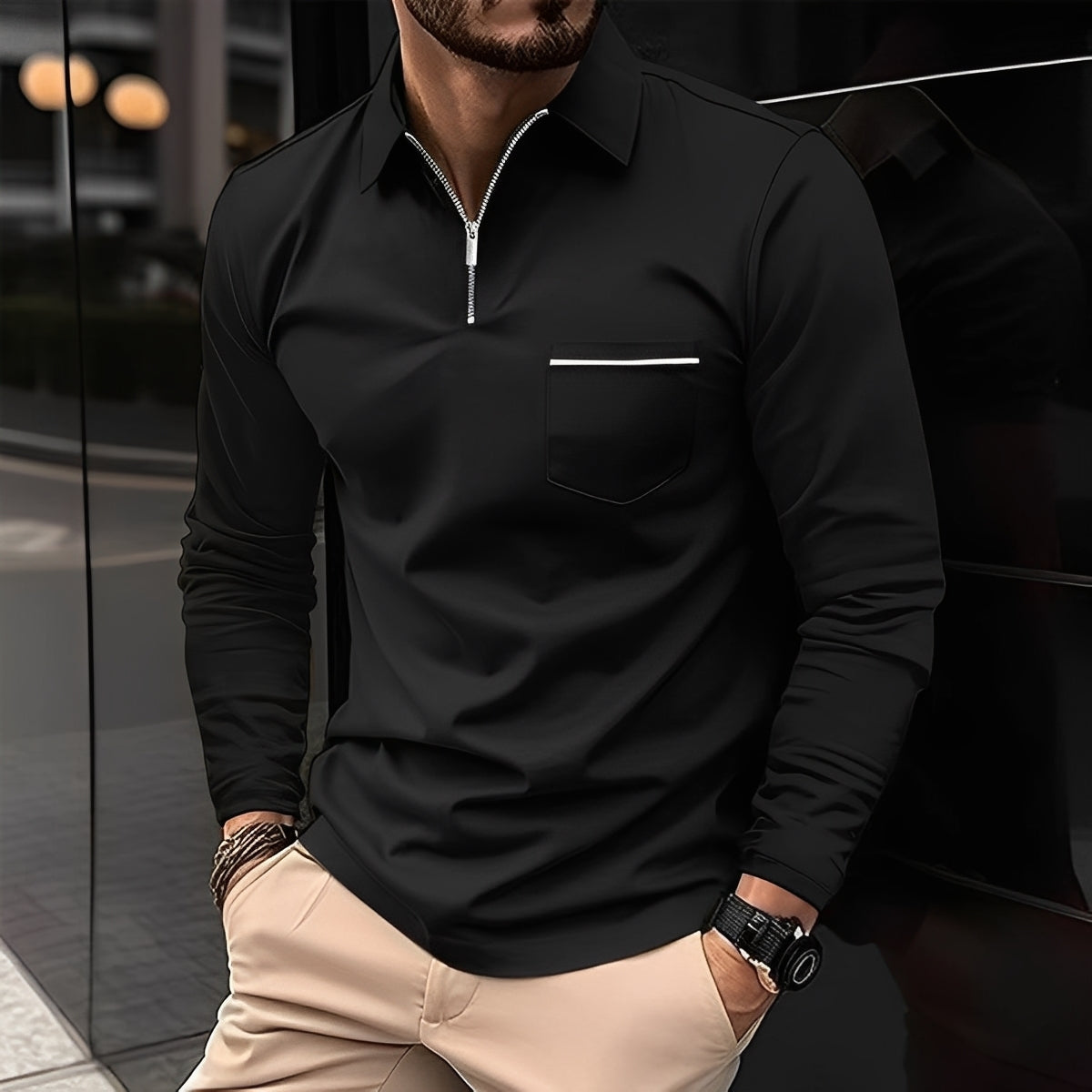 Florent - Pánské polo s dlouhým rukávem a zipem
