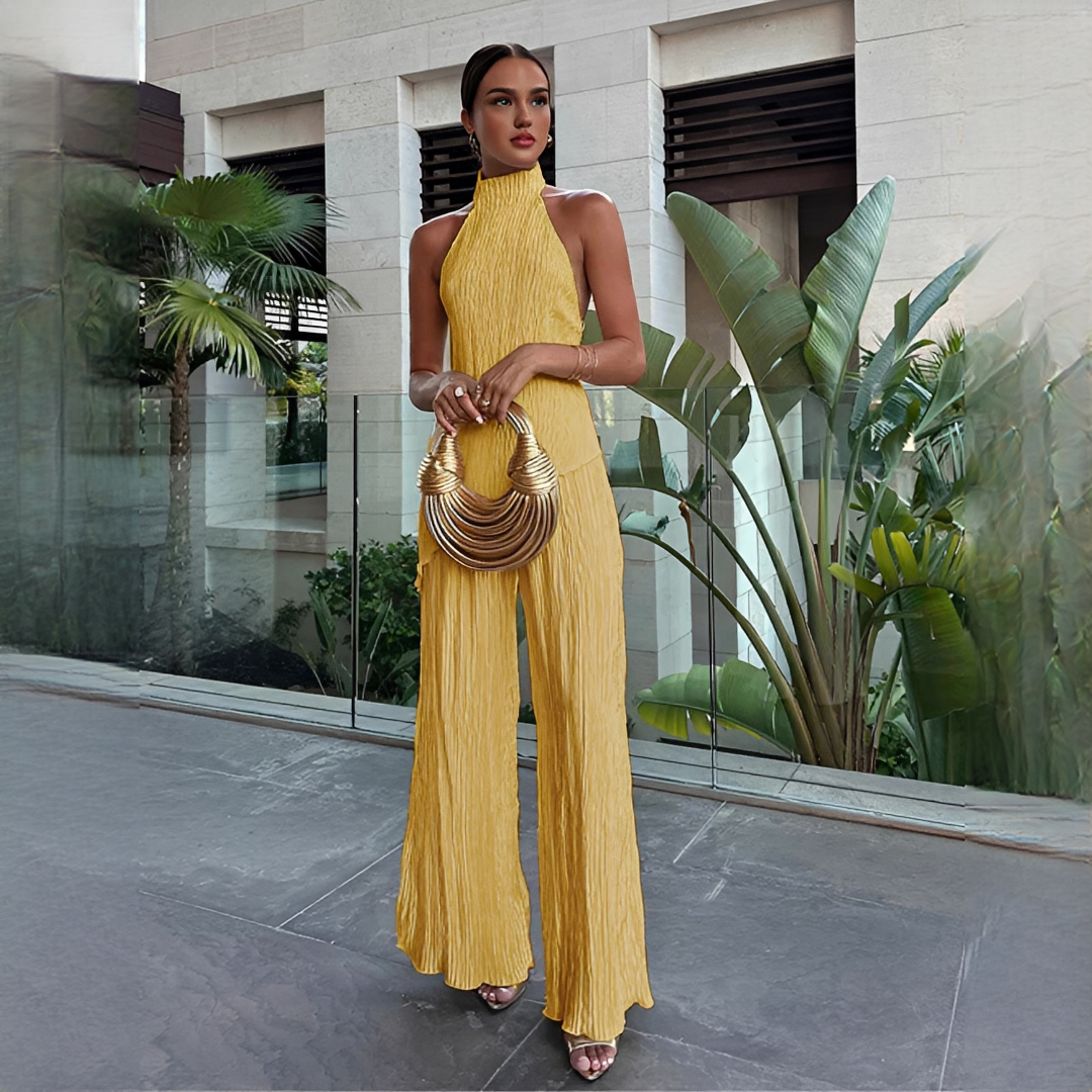 Elvissa - Elegantní top a kalhoty širokých nohavic