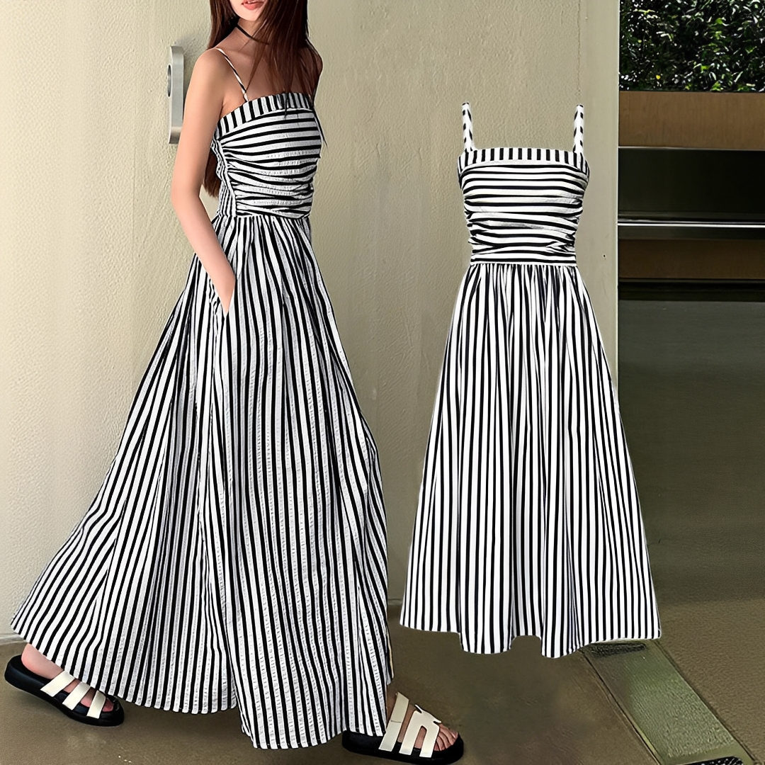 Cindy - Elegantní pruhované maxi šaty