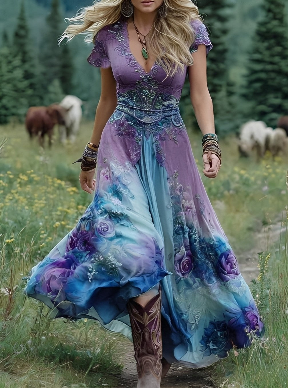 Erica - Stylové maxi šaty s květinovým vzorem pro ženy