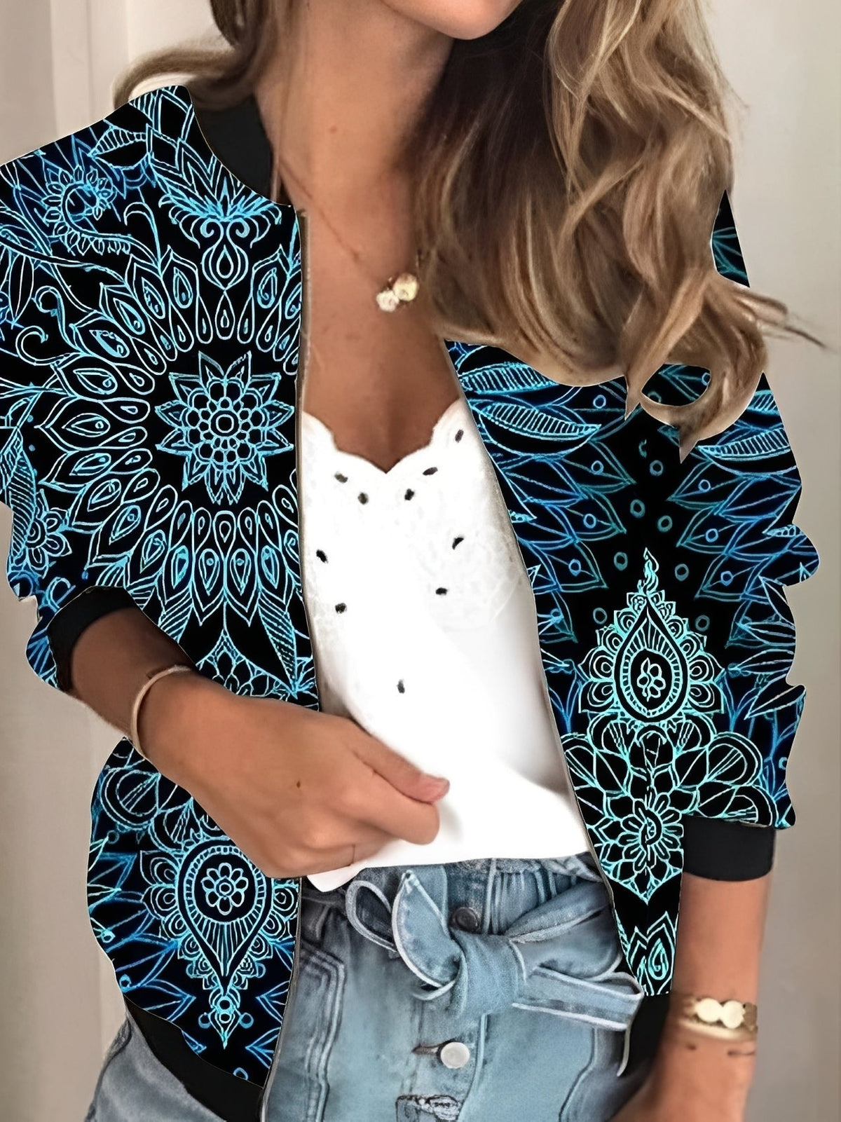 Elsie - Stylová bunda se zipem a květinovým vzorem pro dámy