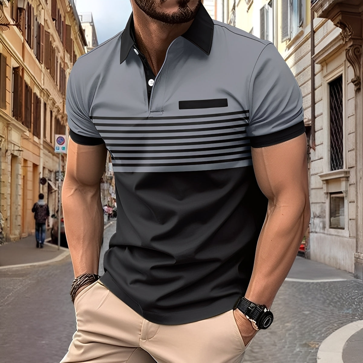 Derryl - Stylové pruhované polotriko pro muže