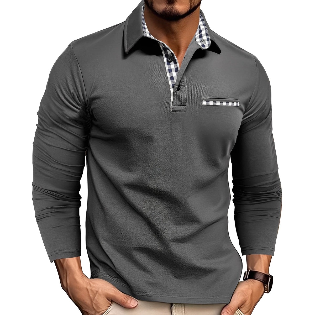 Grover - Stylové dlouhý rukáv polo tričko pro muže