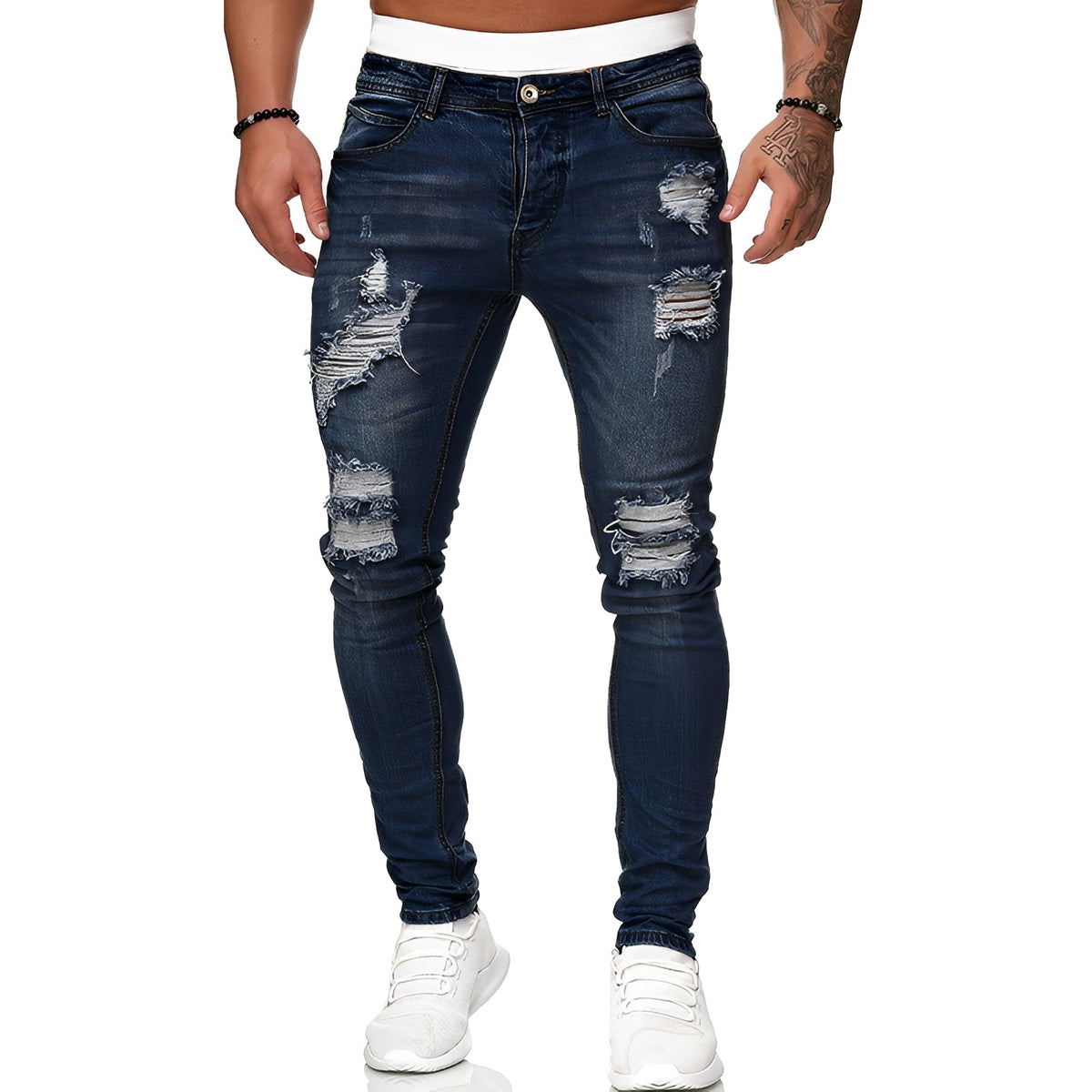 Annie - Ležérní skinny džíny s trhlinami pro muže