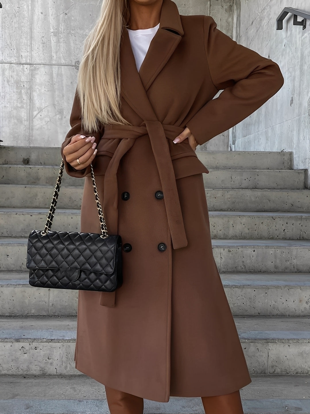 Evelyn - Elegantní dvouřadový kabát s dlouhým reverem pro dámy