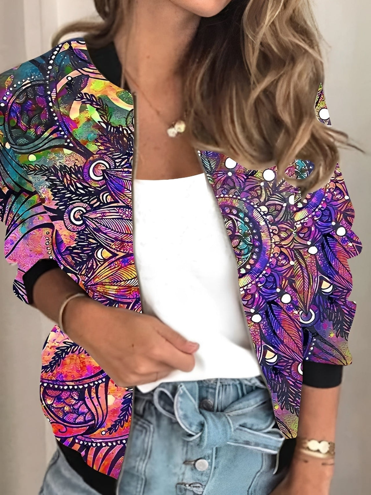 Elsie - Stylová bunda se zipem a květinovým vzorem pro dámy