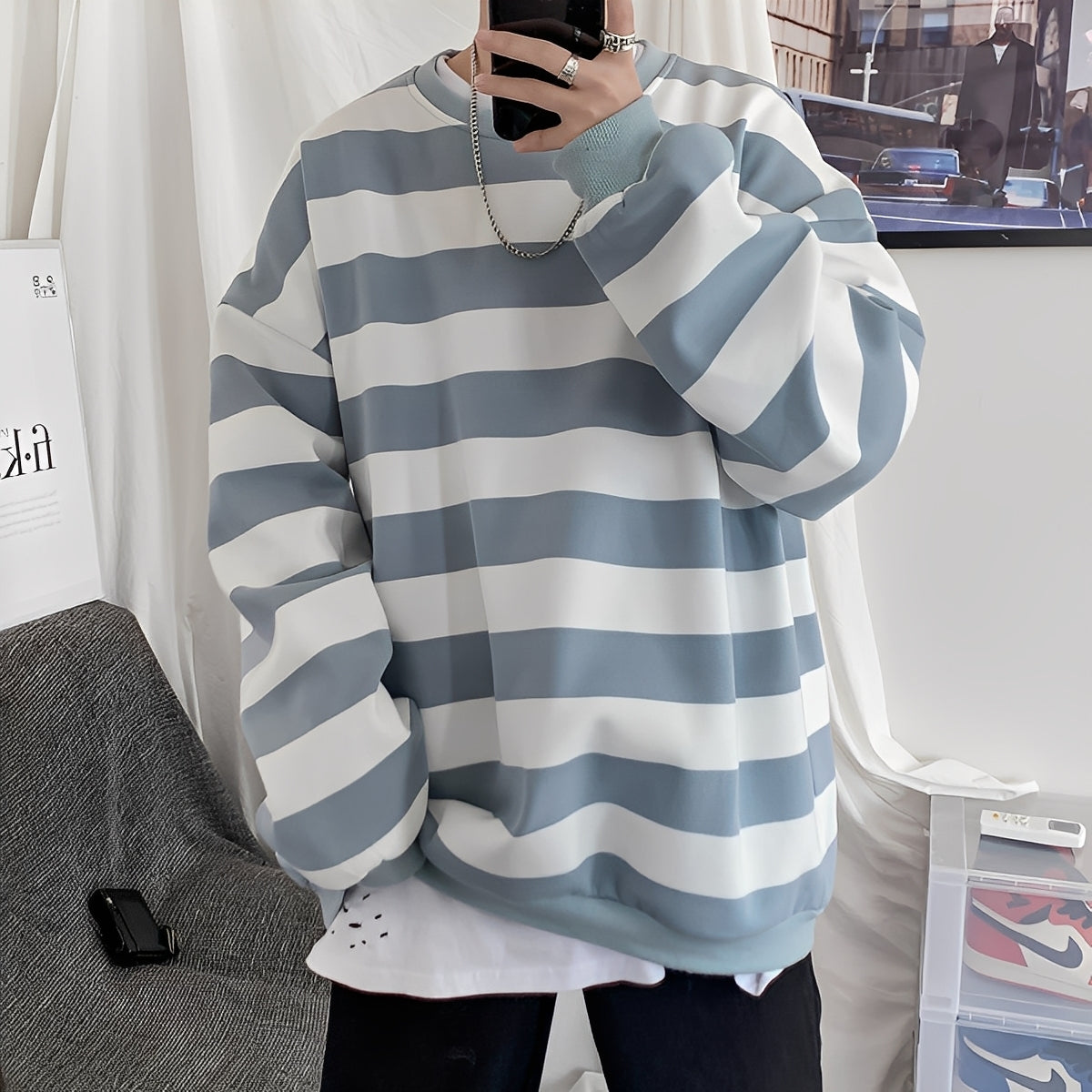 Christian - Oversized pletený svetr s pruhovaným vzorem pro muže