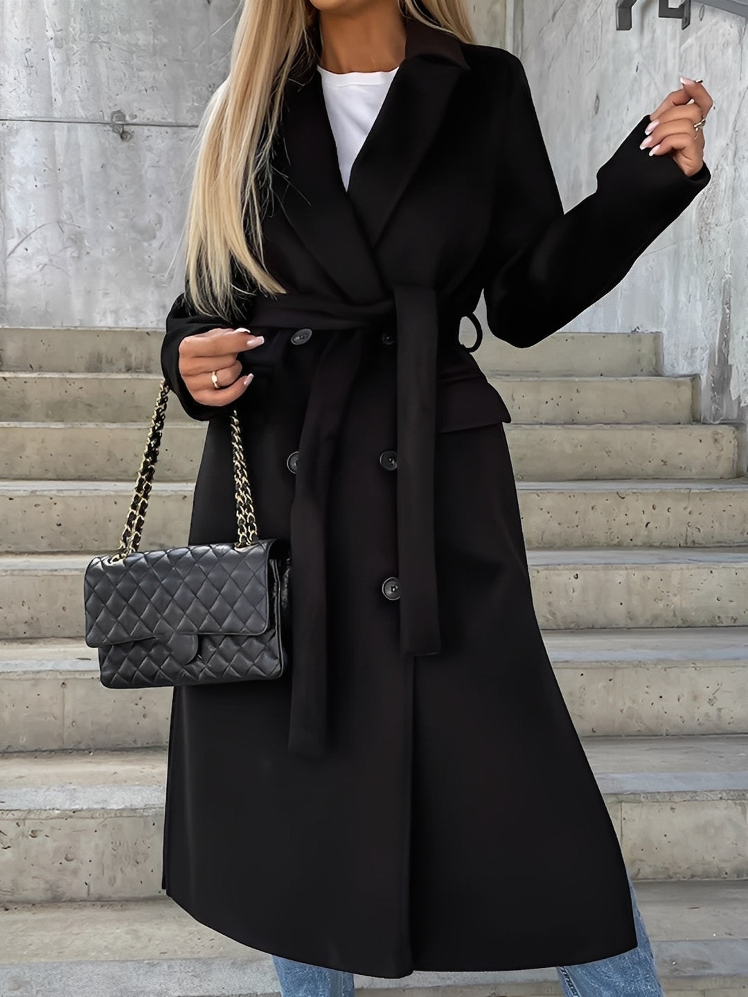 Evelyn - Elegantní dvouřadový kabát s dlouhým reverem pro dámy