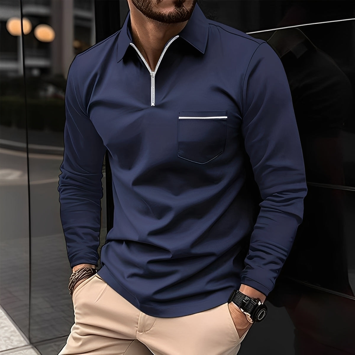 Florent - Pánské polotriko s dlouhými rukávy a zipem