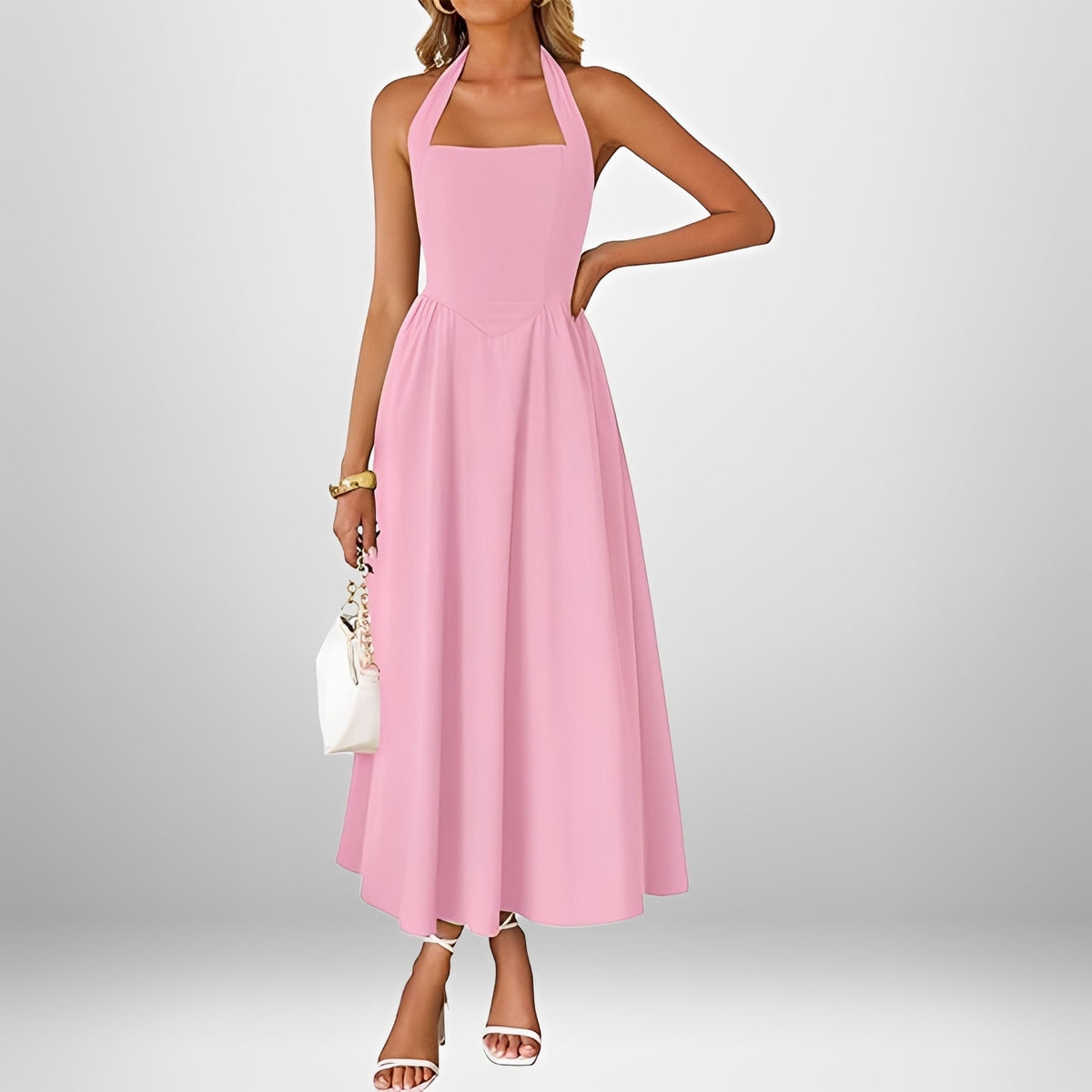 Joanna - Stylové midi šaty s halter výstřihem