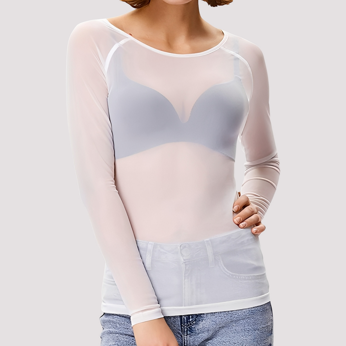 Sophia - Ležérní, průhledný dlouhý rukáv top pro dámy