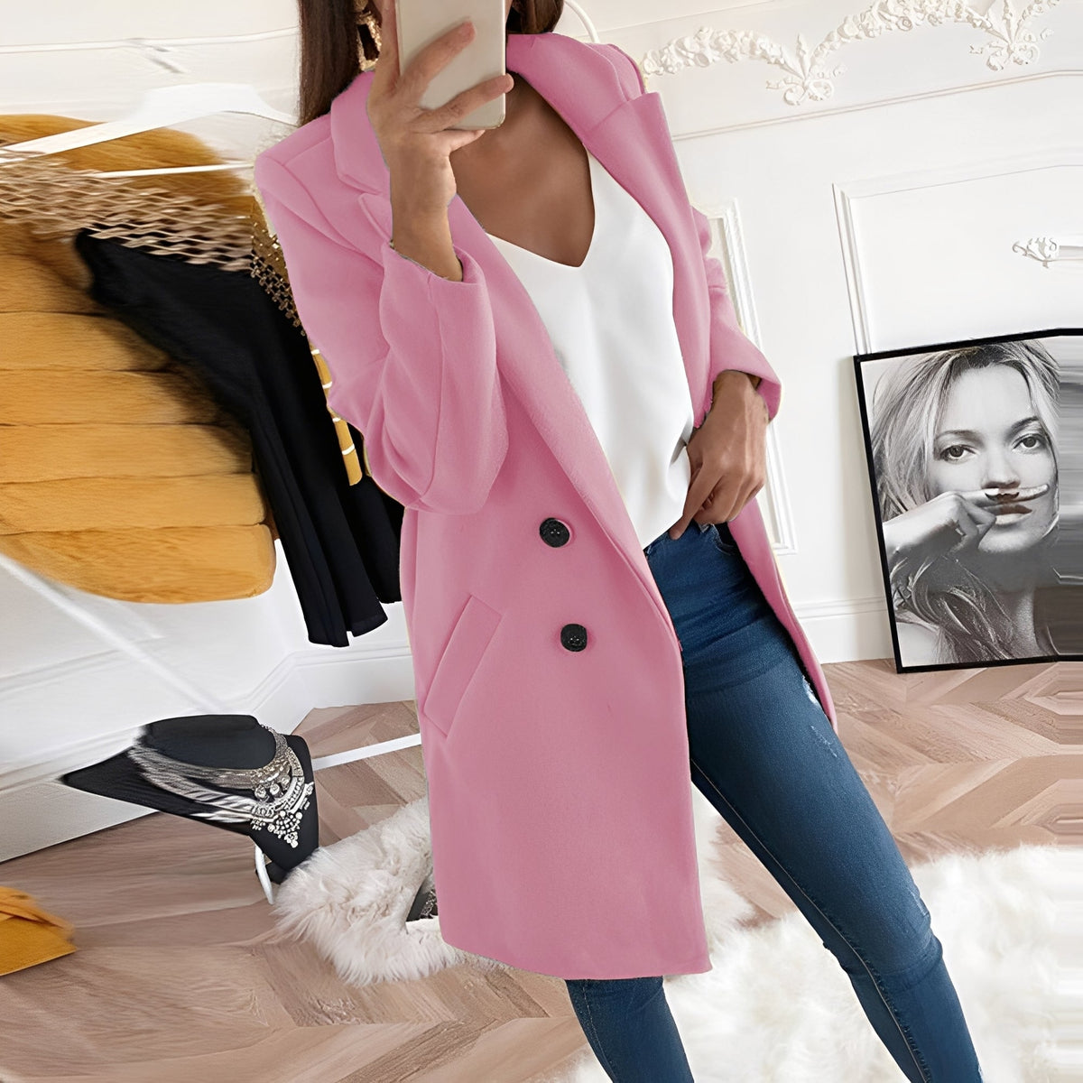 Tiffani - Elegantní dlouhý vlněný kabát pro dámy