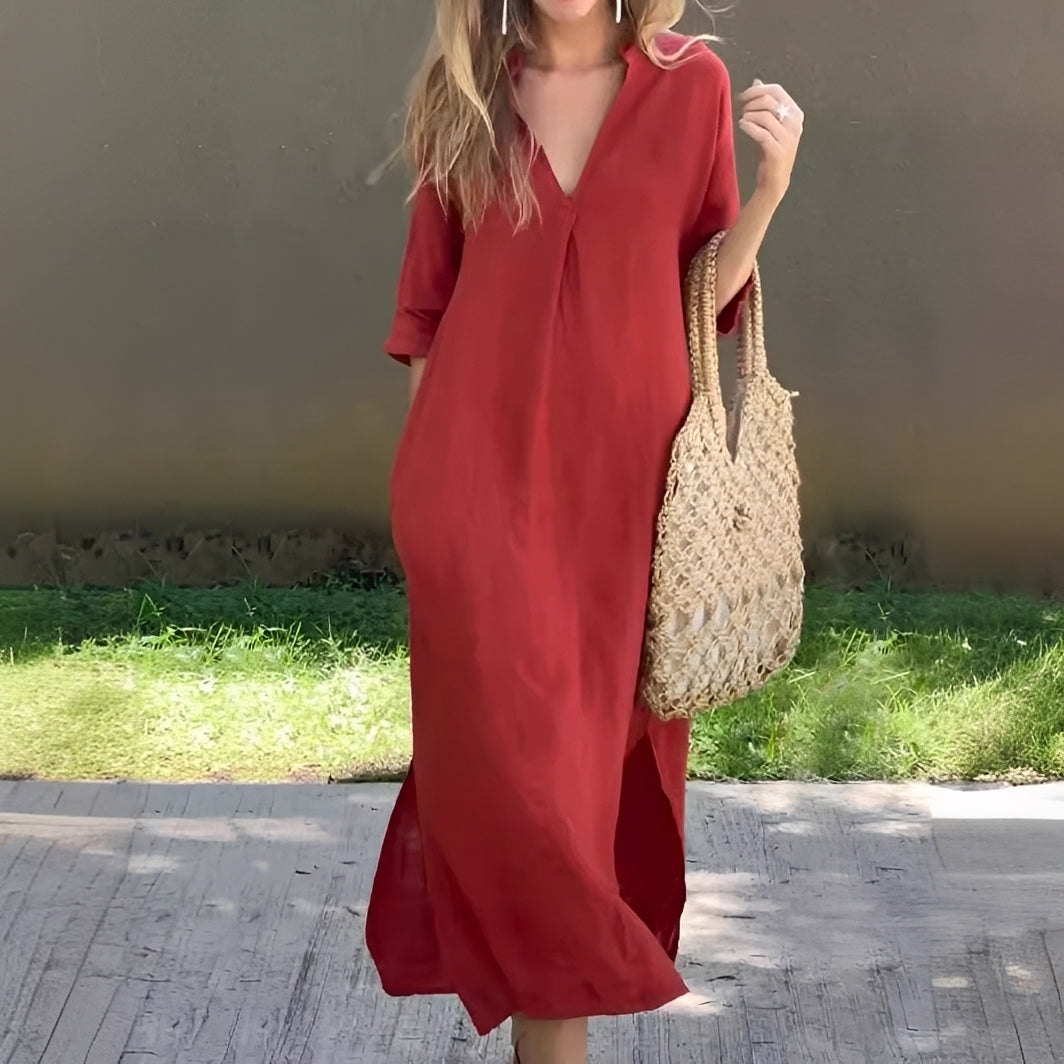 Lucie - Ležérní, volně padnoucí šaty s výstřihem do V pro dámy