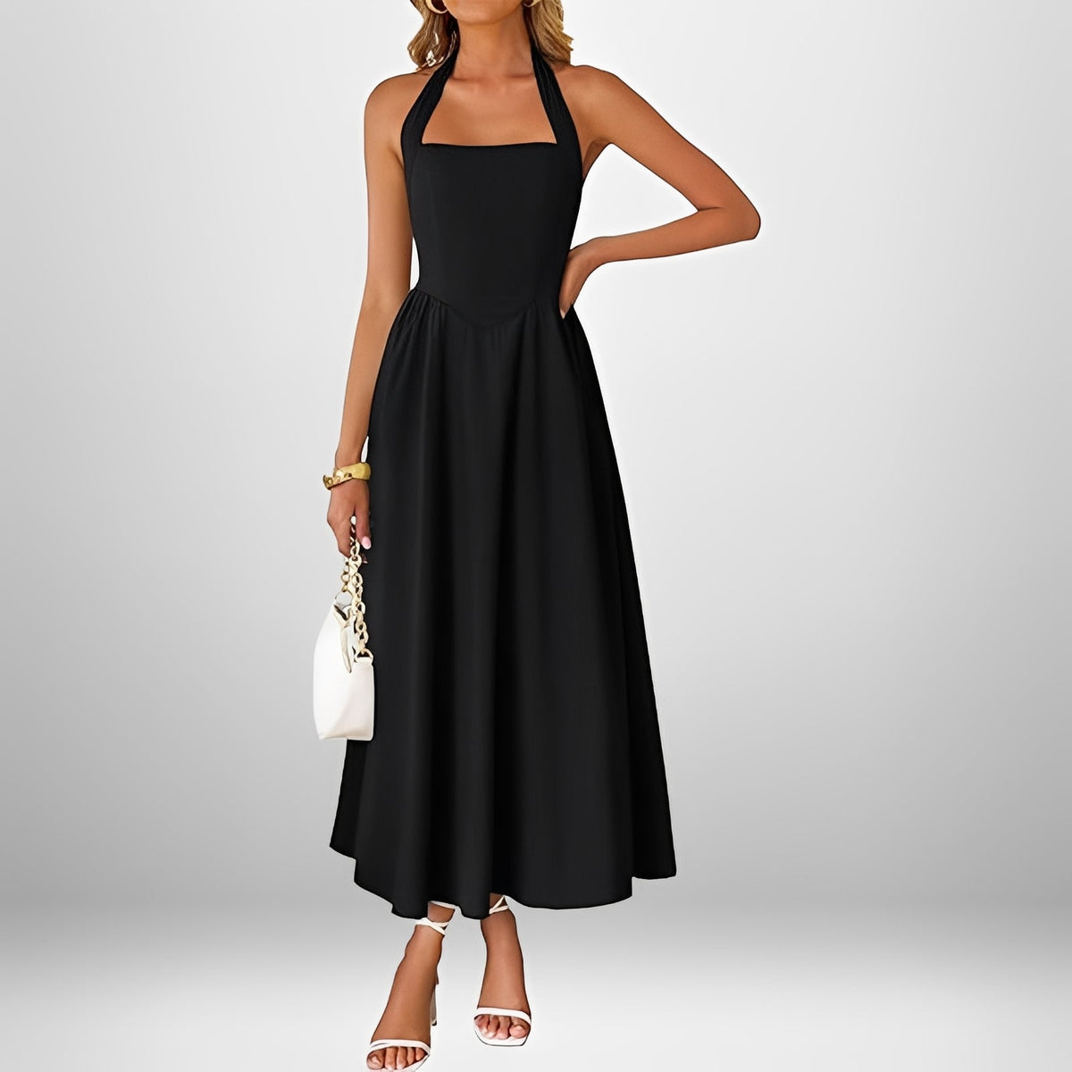 Joanna - Stylové midi šaty s halter výstřihem