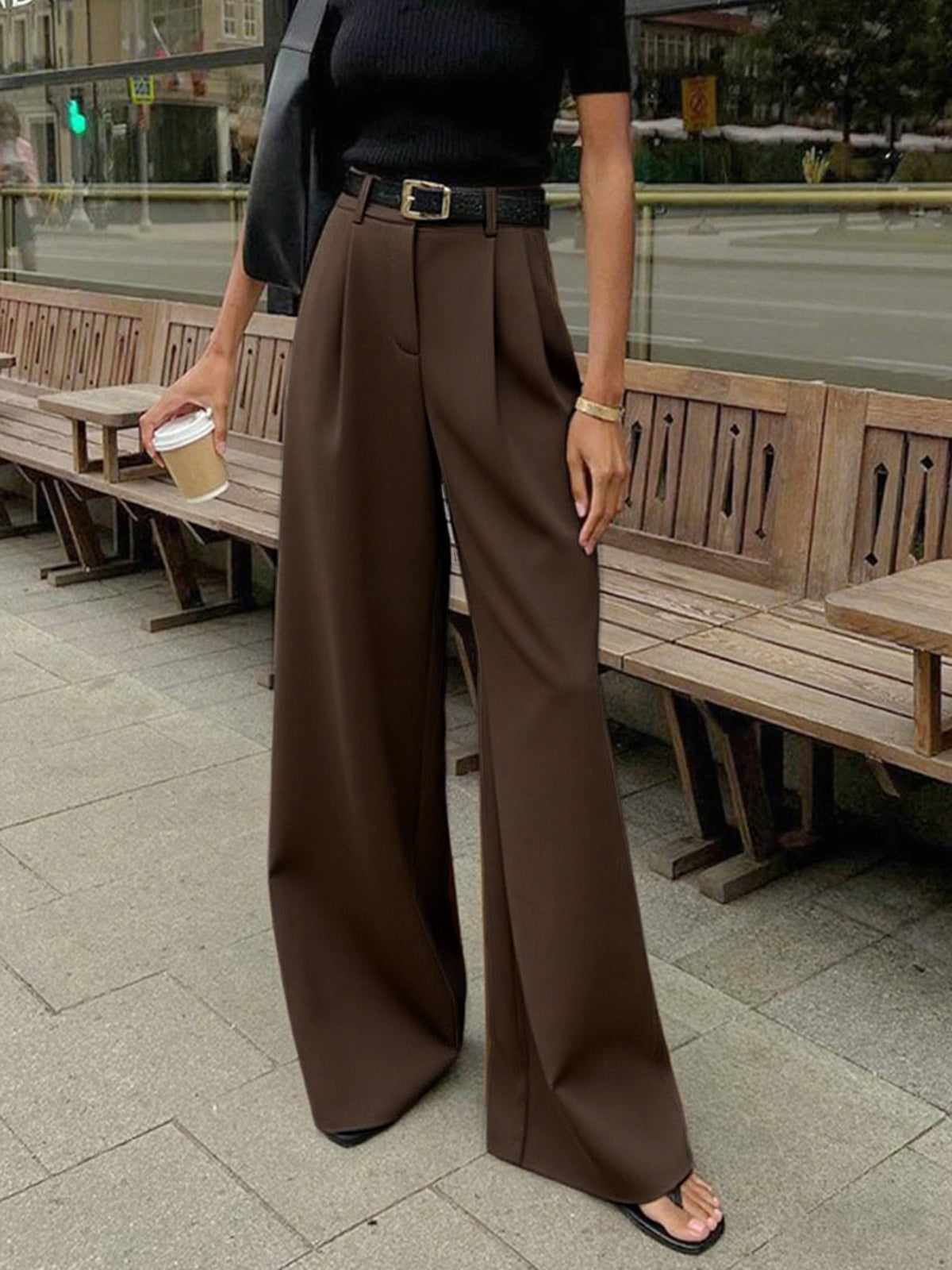 Marlene – Široké Látkové Kalhoty Bez Pásku