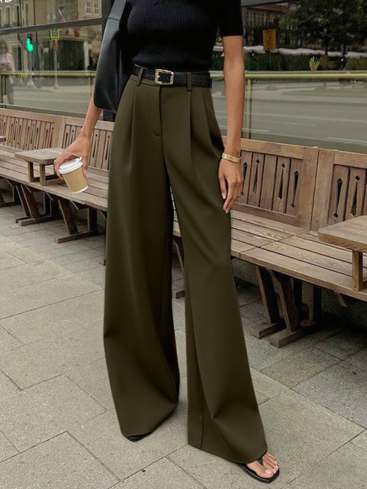 Marlene – Široké Látkové Kalhoty Bez Pásku