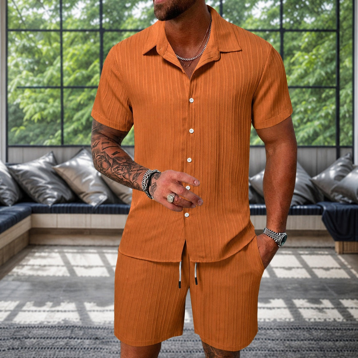 Albie - Uvolněný texturovaný set s košilí