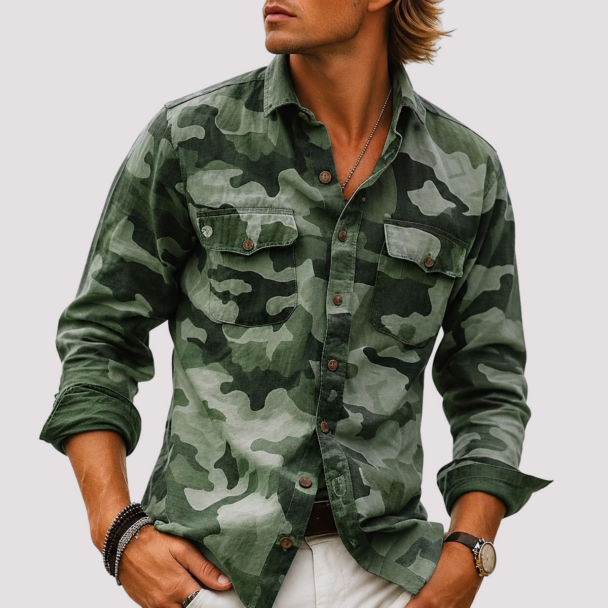 Jeffrey - Camo košile s klopami a kapsami