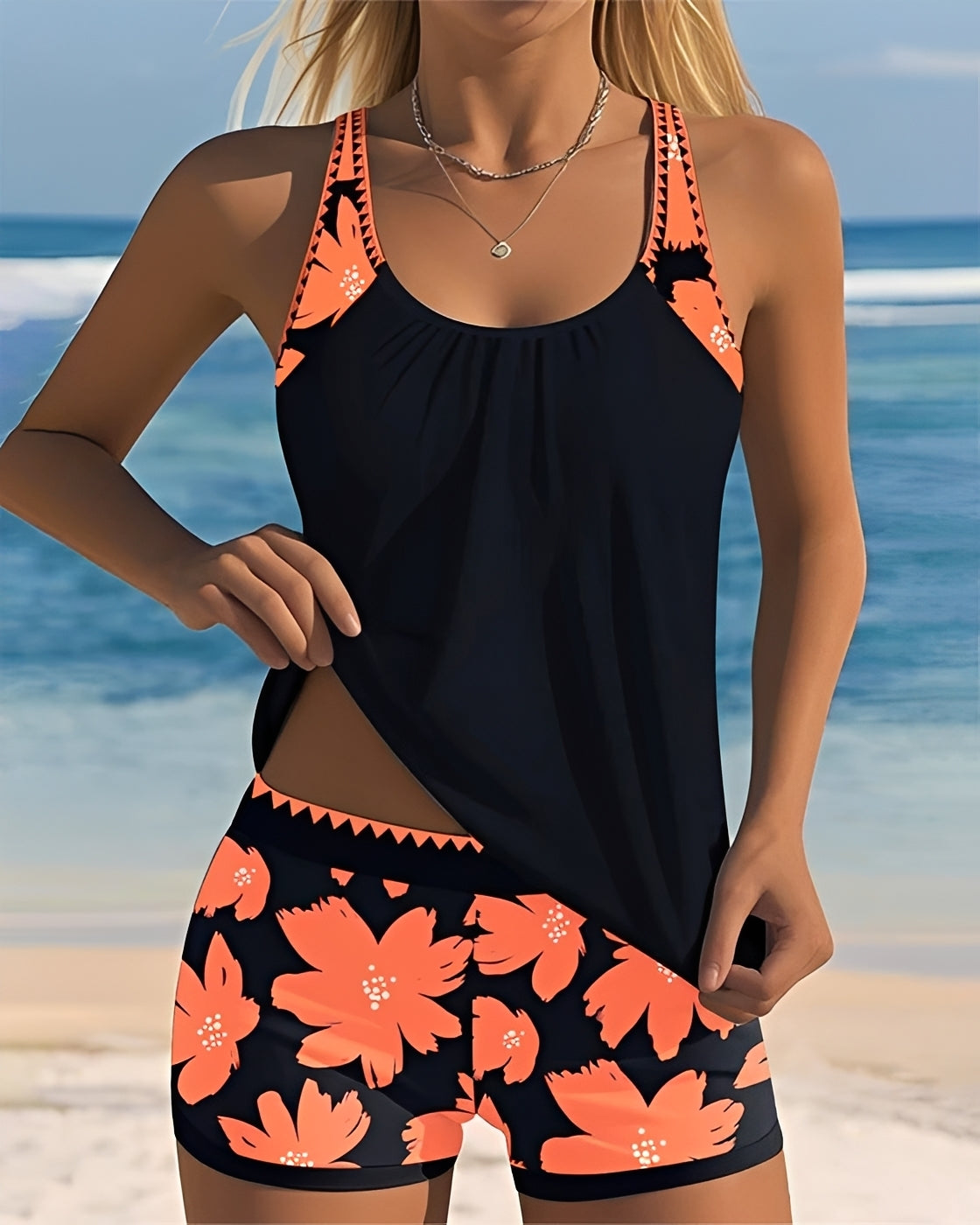 Mila - Květinový U-Neck tankini