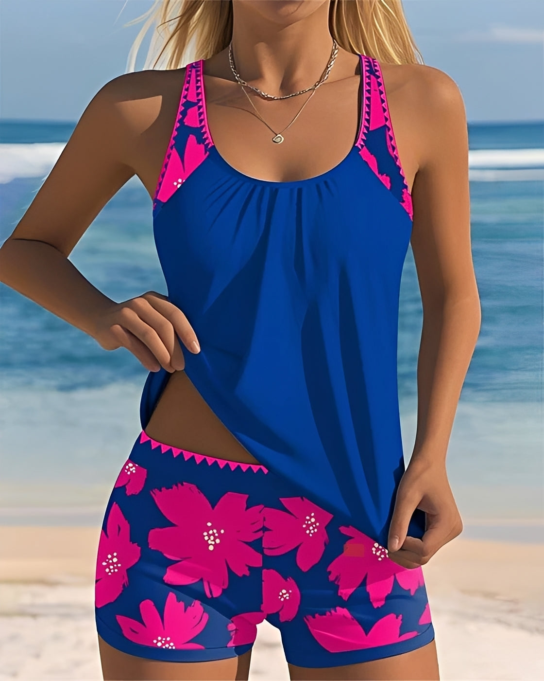 Mila - Květinový U-Neck tankini