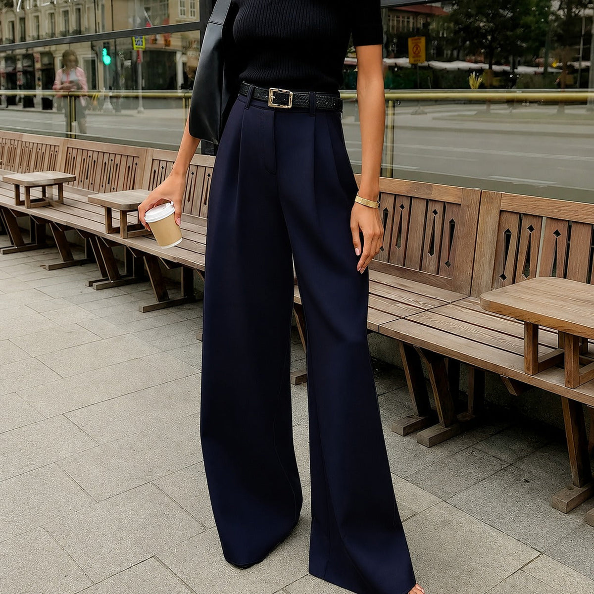 Marlene - Kalhoty s širokými nohavicemi bez pásku