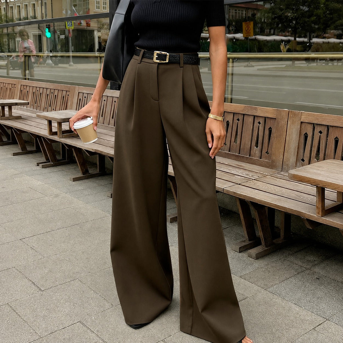 Marlene - Kalhoty s širokými nohavicemi bez pásku