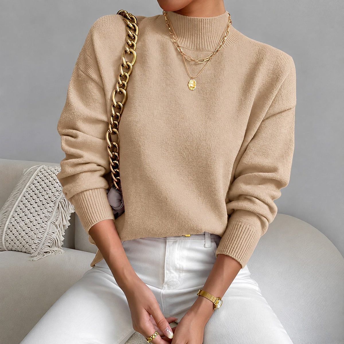 Roxana - Stylový svetr s polovičním límcem pro ženy