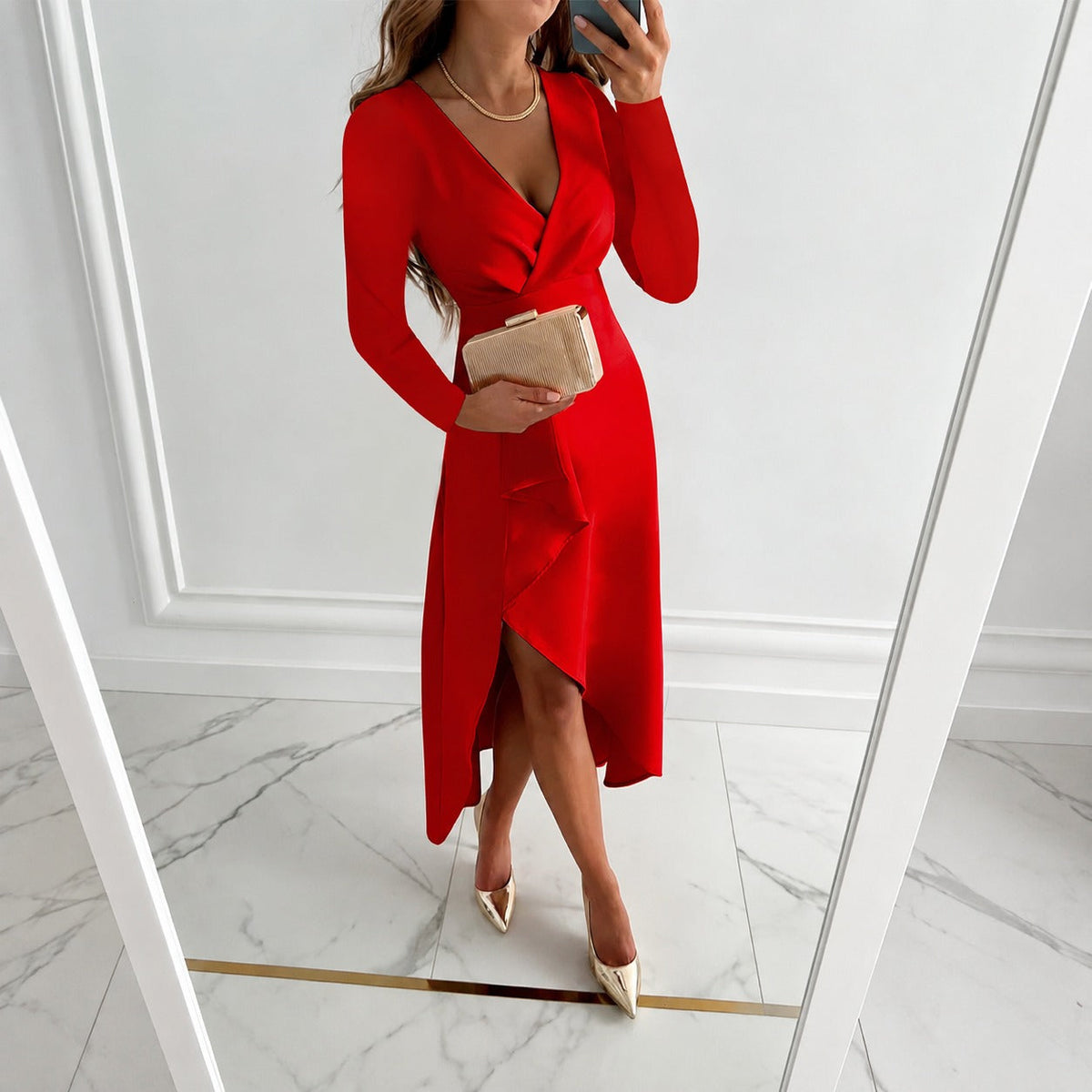 Shannon - Elegantní plisované šaty s dlouhým rukávem