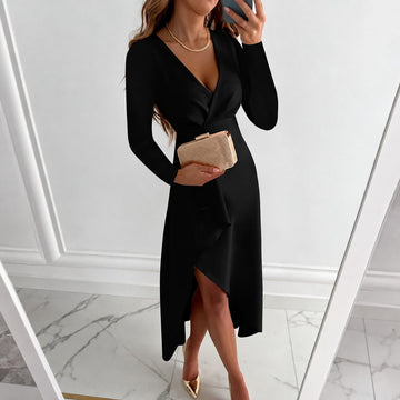 Shannon - Elegantní plisované šaty s dlouhým rukávem