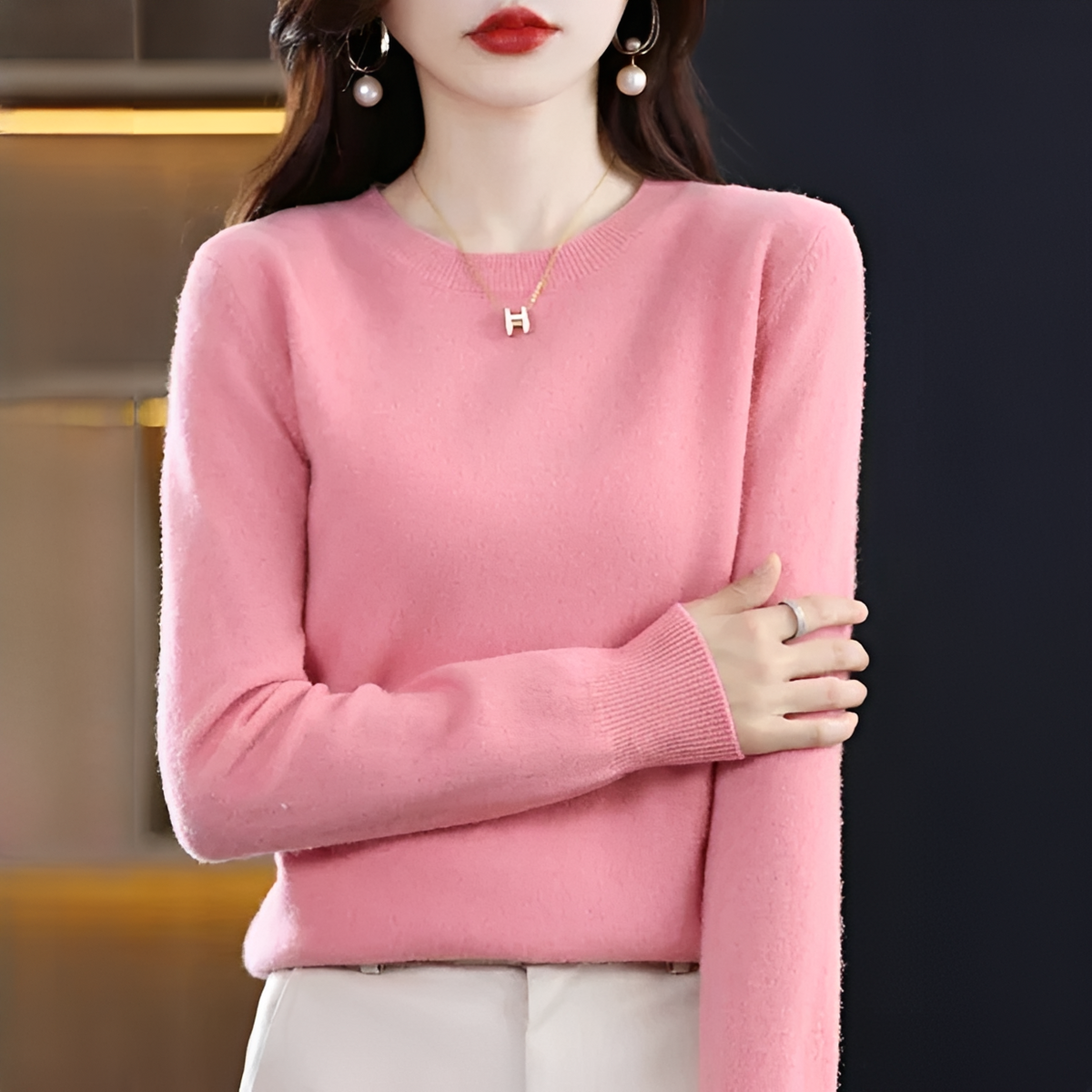 Shynna - Elegantní a měkký svetr s kulatým výstřihem