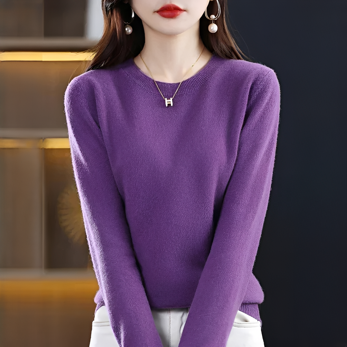 Shynna - Elegantní a měkký svetr s kulatým výstřihem