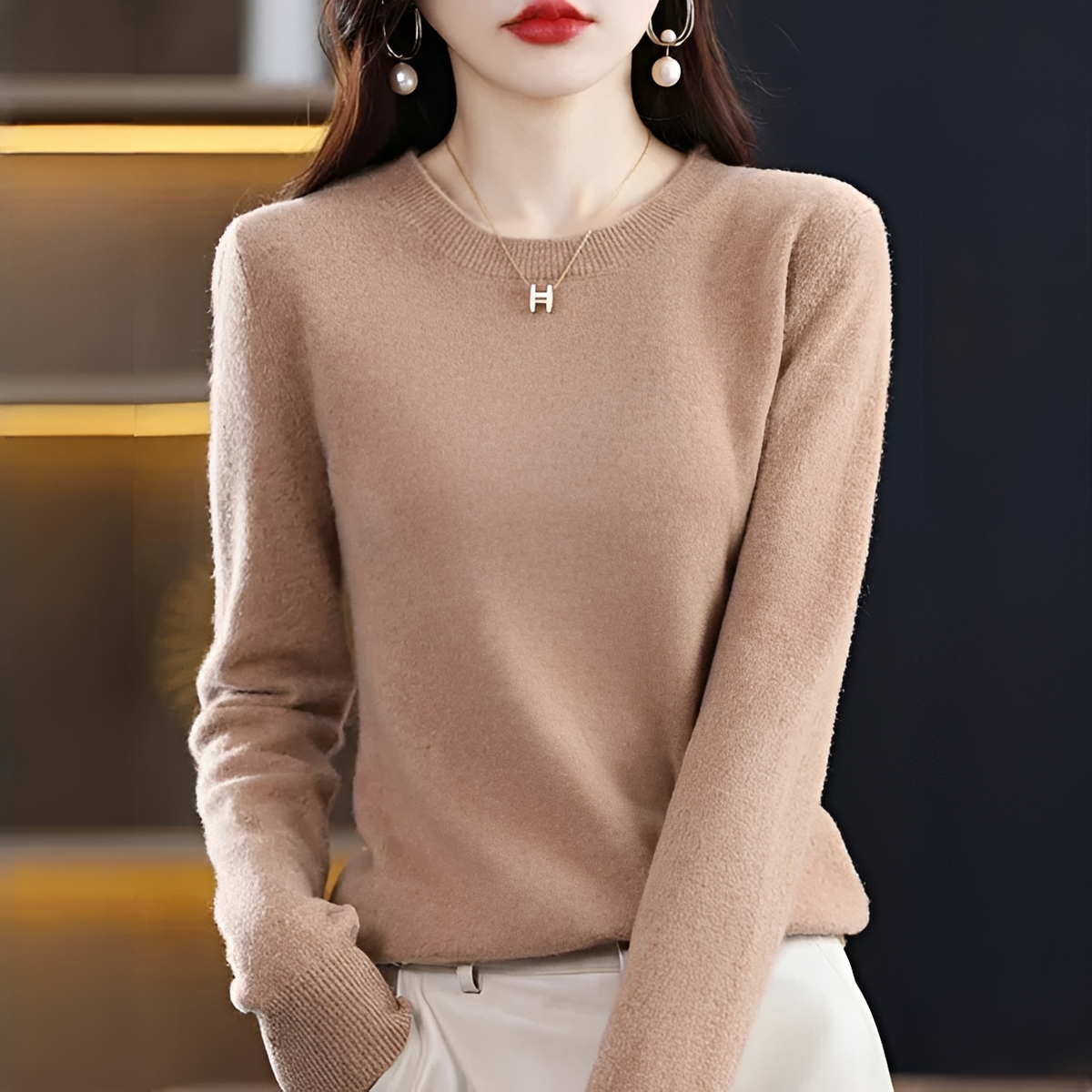 Shynna - Elegantní a měkký svetr s kulatým výstřihem