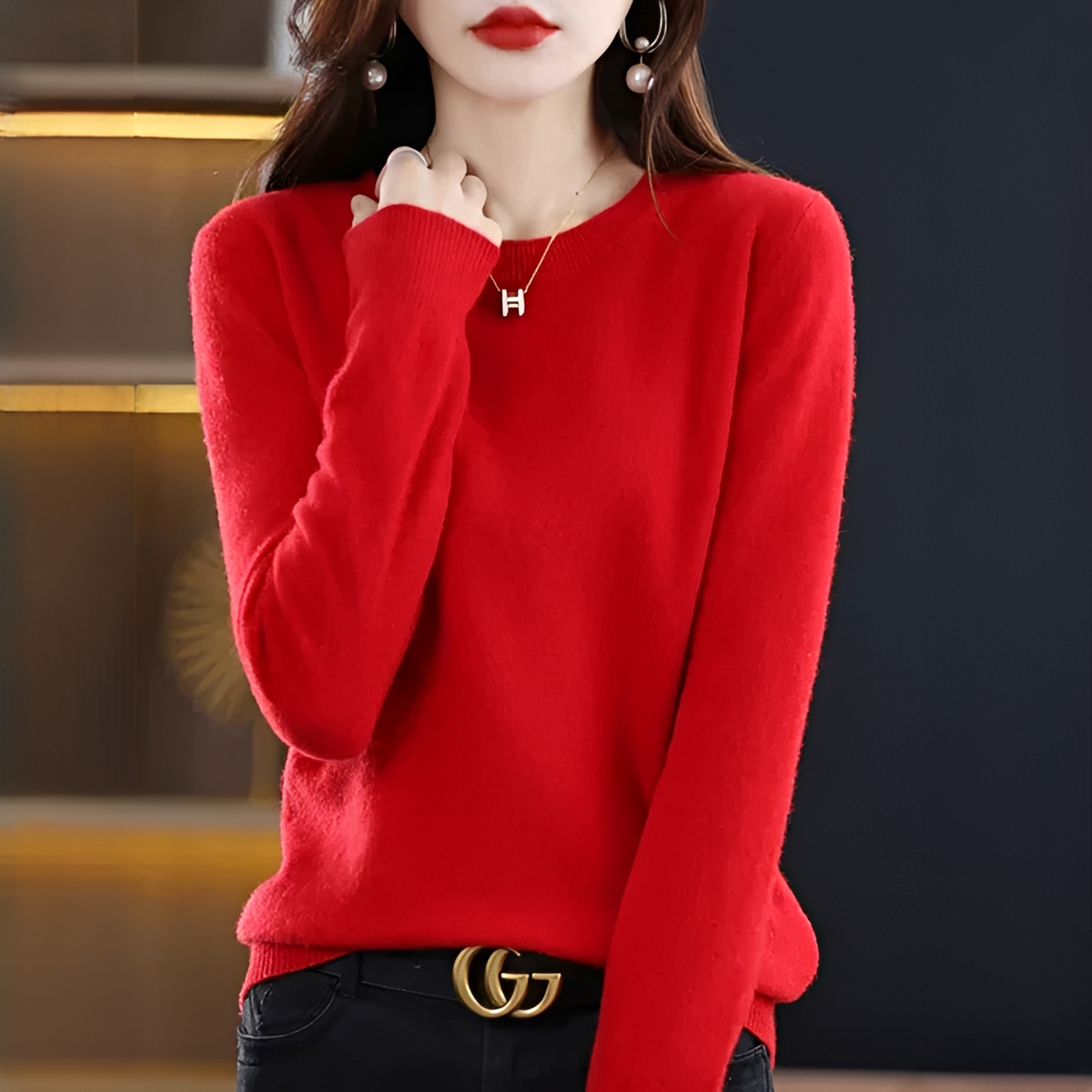 Shynna - Elegantní a měkký svetr s kulatým výstřihem